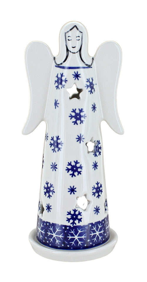Polish Pottery Snow Flurry Large Angel Luminary