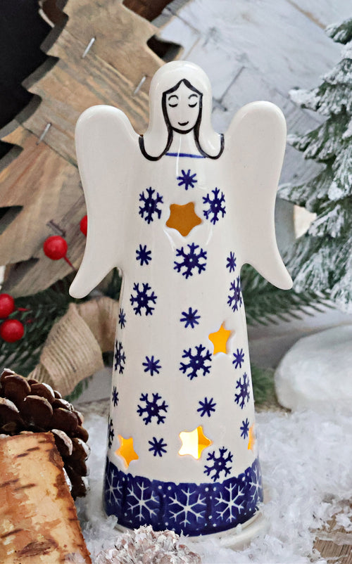 Snow Flurry Large Angel Luminary Polish Pottery
