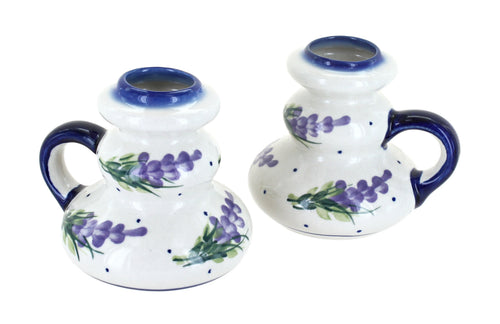Polish Pottery Lavender Fields Candleholder Pair