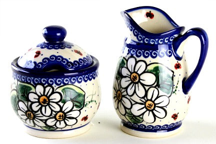 Ladybug Cream & Sugar Set Polish Pottery