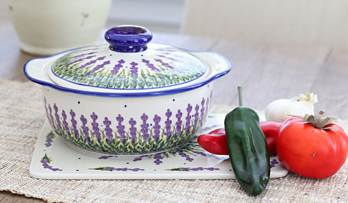 Lavender Fields Round Covered Baker Polish Pottery