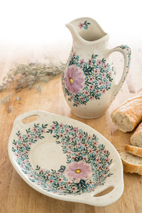 Lilac Garden Pitcher Polish Pottery