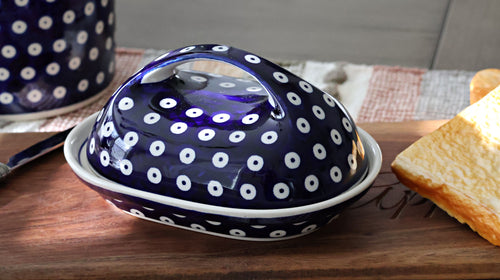 Dots Butter Dish with Handle Polish Pottery