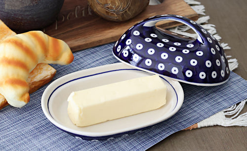 Dots Butter Dish with Handle Polish Pottery