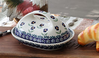 Blue Daisy Butter Dish with Handle Polish Pottery