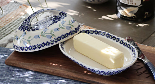 Tulip Butter Dish with Handle Polish Pottery