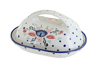 Polish Pottery Desert Flower Butter Dish with Handle