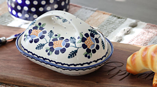 Sunflower Butter Dish with Handle Polish Pottery