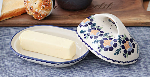 Sunflower Butter Dish with Handle Polish Pottery