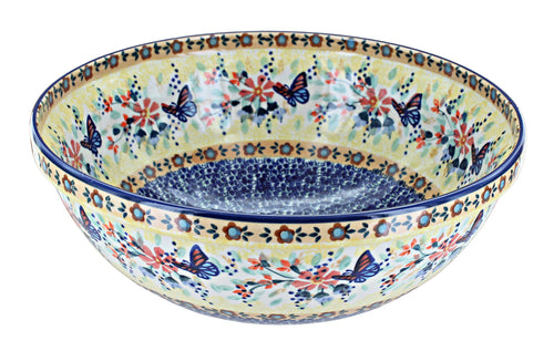 Polish Pottery Blue Butterfly Large Serving Bowl