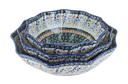 Polish Pottery Periwinkle Decagonal Serving Bowl Set