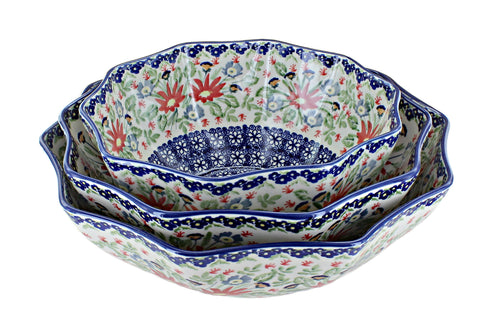 Polish Pottery Jungle Bouquet Decagonal Serving Bowl Set