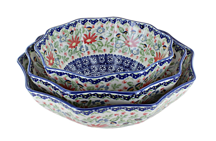 Polish Pottery Jungle Bouquet Decagonal Serving Bowl Set