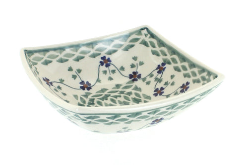 Polish Pottery Sage Floral Small Square Bowl
