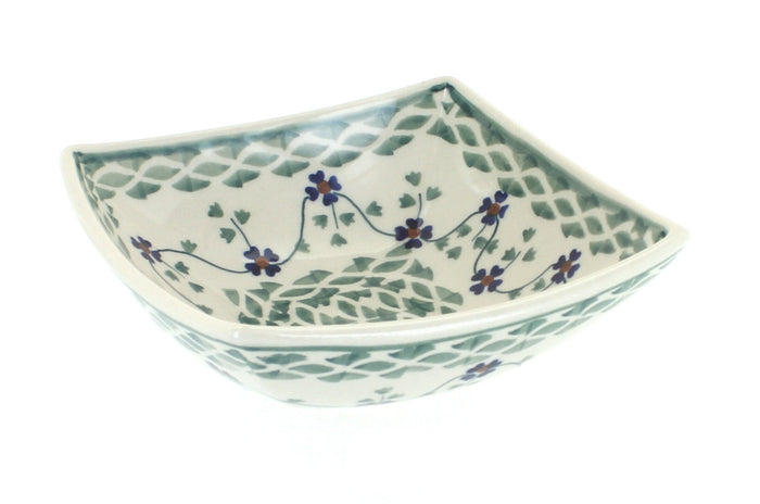 Polish Pottery Sage Floral Small Square Bowl
