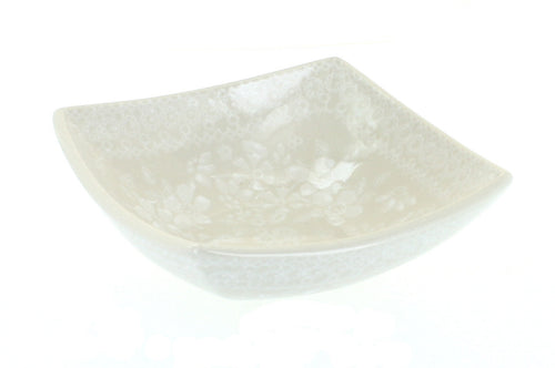 Polish Pottery White Lace Small Square Bowl