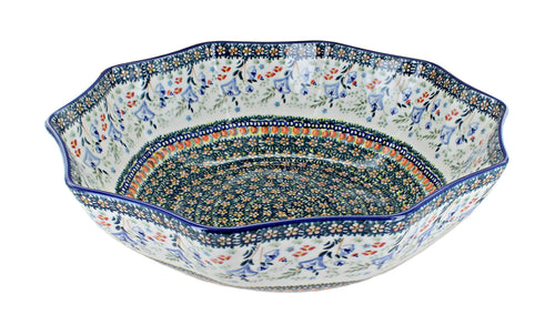Polish Pottery Periwinkle Large Decagonal Serving Bowl