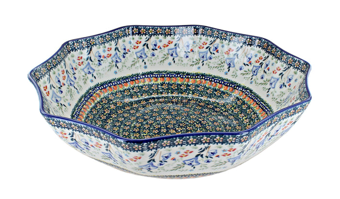 Polish Pottery Periwinkle Large Decagonal Serving Bowl