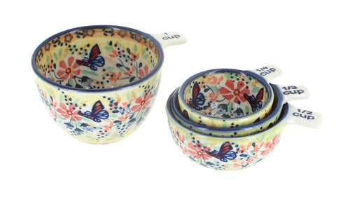 Polish Pottery Blue Butterfly Measuring Cup Set