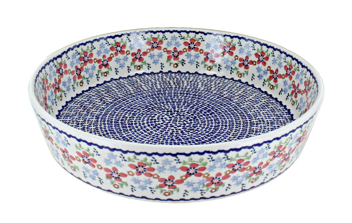 Polish Pottery Red Poppy Large Round Baker