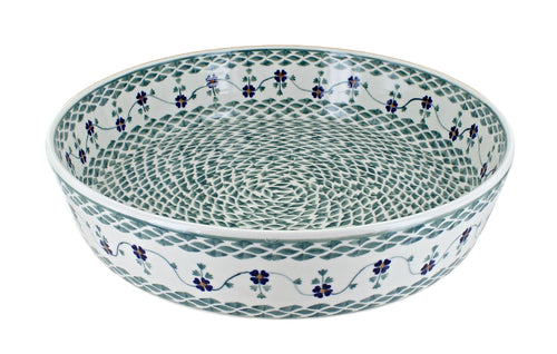 Polish Pottery Sage Floral Large Round Baker
