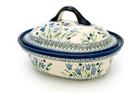 Blue Tulip Roaster with Lid Polish Pottery