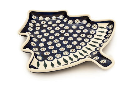 Peacock Christmas Tree Plate Polish Pottery