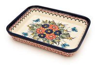 Floral Butterfly Small Rectangular Baker Polish Pottery
