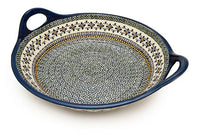 Mosaic Flower Large Deep Bowl with Handles Polish Pottery