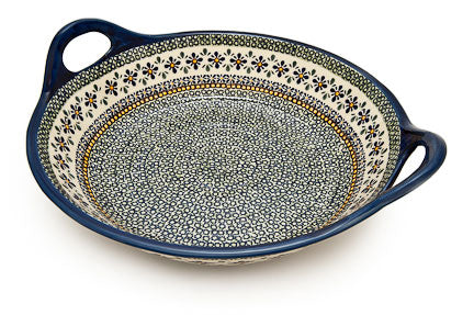 Mosaic Flower Large Deep Bowl with Handles Polish Pottery