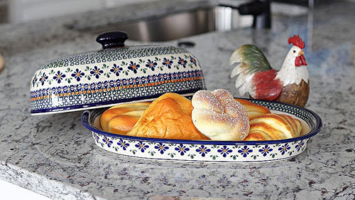 Mosaic Flower Bread Container Polish Pottery