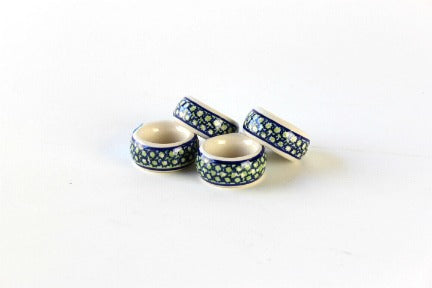 Mosaic Flower Napkin Ring Set Polish Pottery