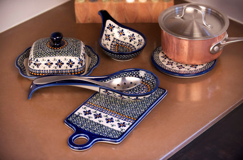 Mosaic Flower Square Butter Dish Polish Pottery