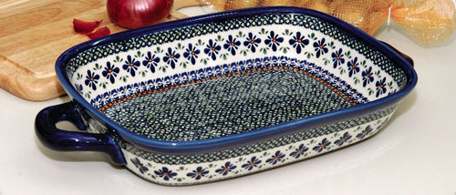 Mosaic Flower Large Baker with Handles Polish Pottery