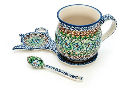 Mardi Gras Mug & Saucer Gift Set Polish Pottery