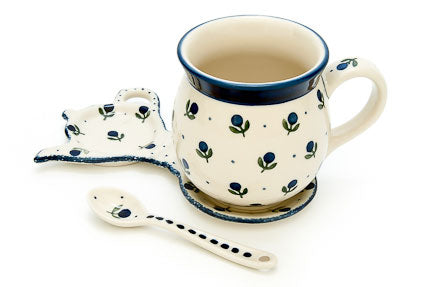Blueberry Mug & Saucer Gift Set Polish Pottery