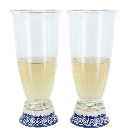 Polish Pottery Garden Bouquet 2 Piece Beer Glass Set