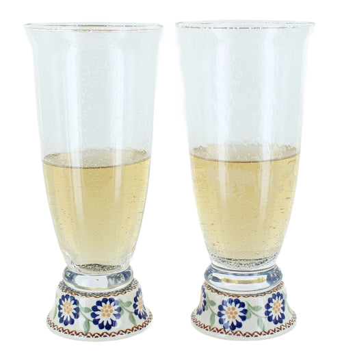 Polish Pottery Peach Blossom 2 Piece Beer Glass Set