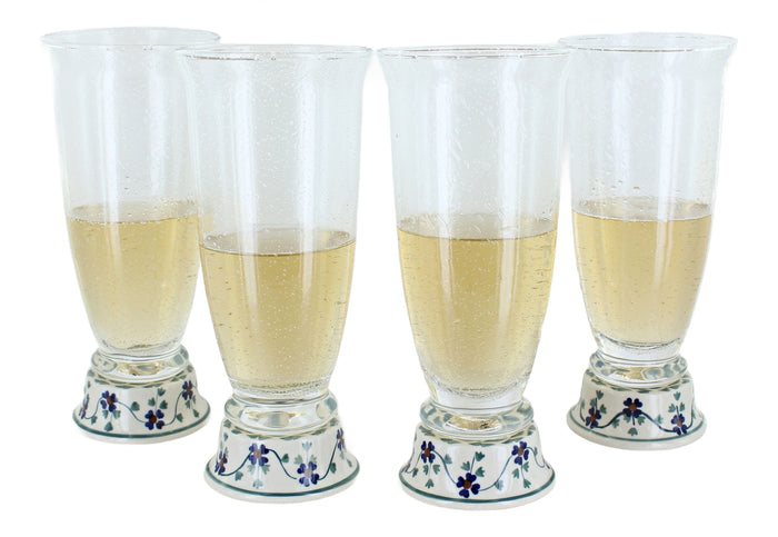 Polish Pottery Sage Floral 4 Piece Beer Glass Set