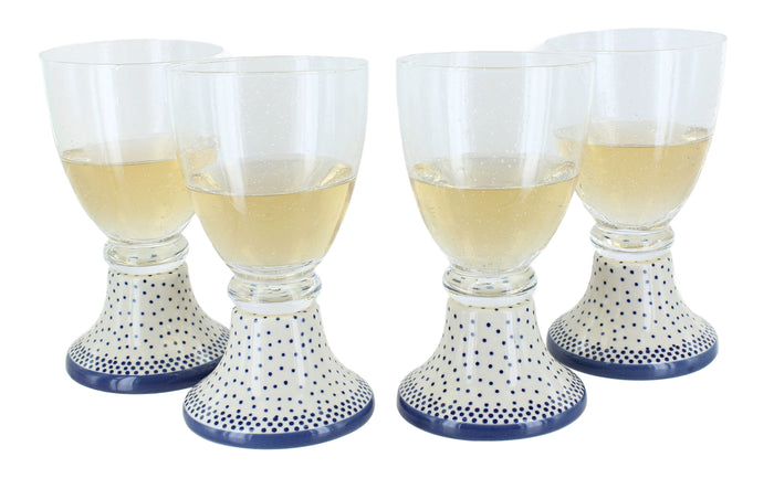 Polish Pottery Small Dots 4 Piece Wine Glass Set