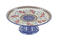 Polish Pottery Red Daisy Pedestal Cake Plate