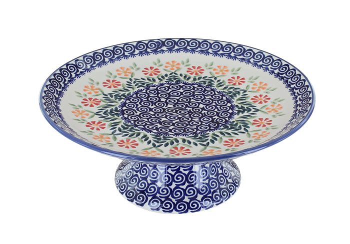 Polish Pottery Garden Bouquet Pedestal Cake Plate