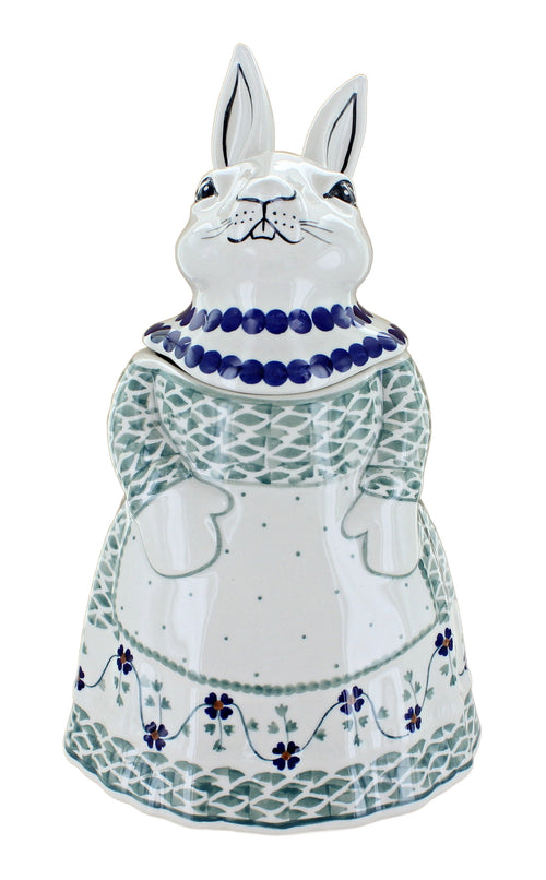 Polish Pottery Sage Floral Rabbit Cookie Jar