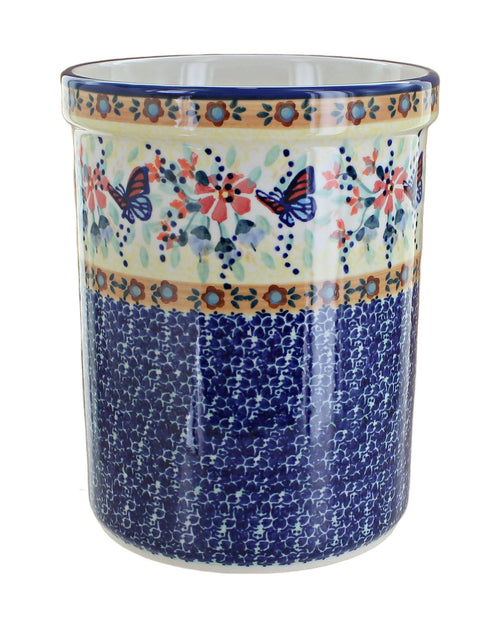 Polish Pottery Blue Butterfly Utensil Jar