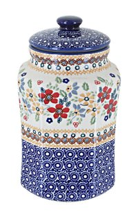 Polish Pottery Red Daisy Small Canister with Seal