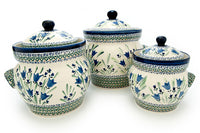 Blue Tulip Large Canister Set Polish Pottery