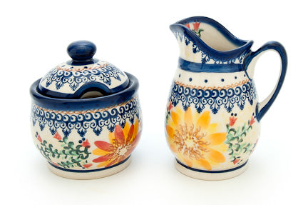 Autumn Burst Cream & Sugar Set Polish Pottery