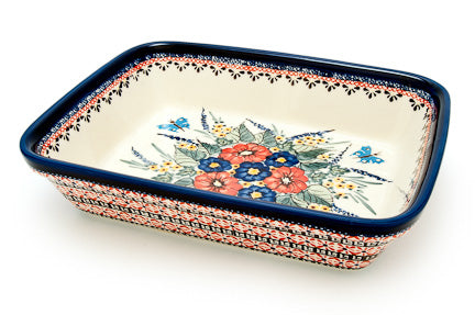 Floral Butterfly Large Deep Baker Polish Pottery