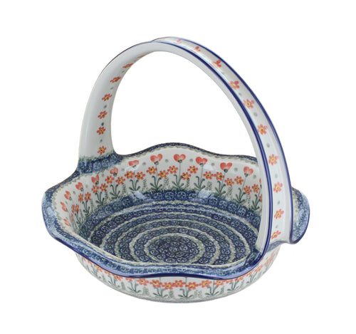 Polish Pottery Peach Posy Round Basket
