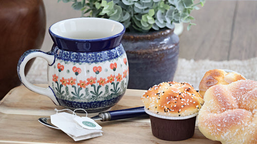 Peach Posy Bubble Mug Polish Pottery